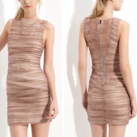 Alice + Olivia Beautiful Silk Brown Ruched Fitted Dress Women's Size 2 - Picture 1 of 8
